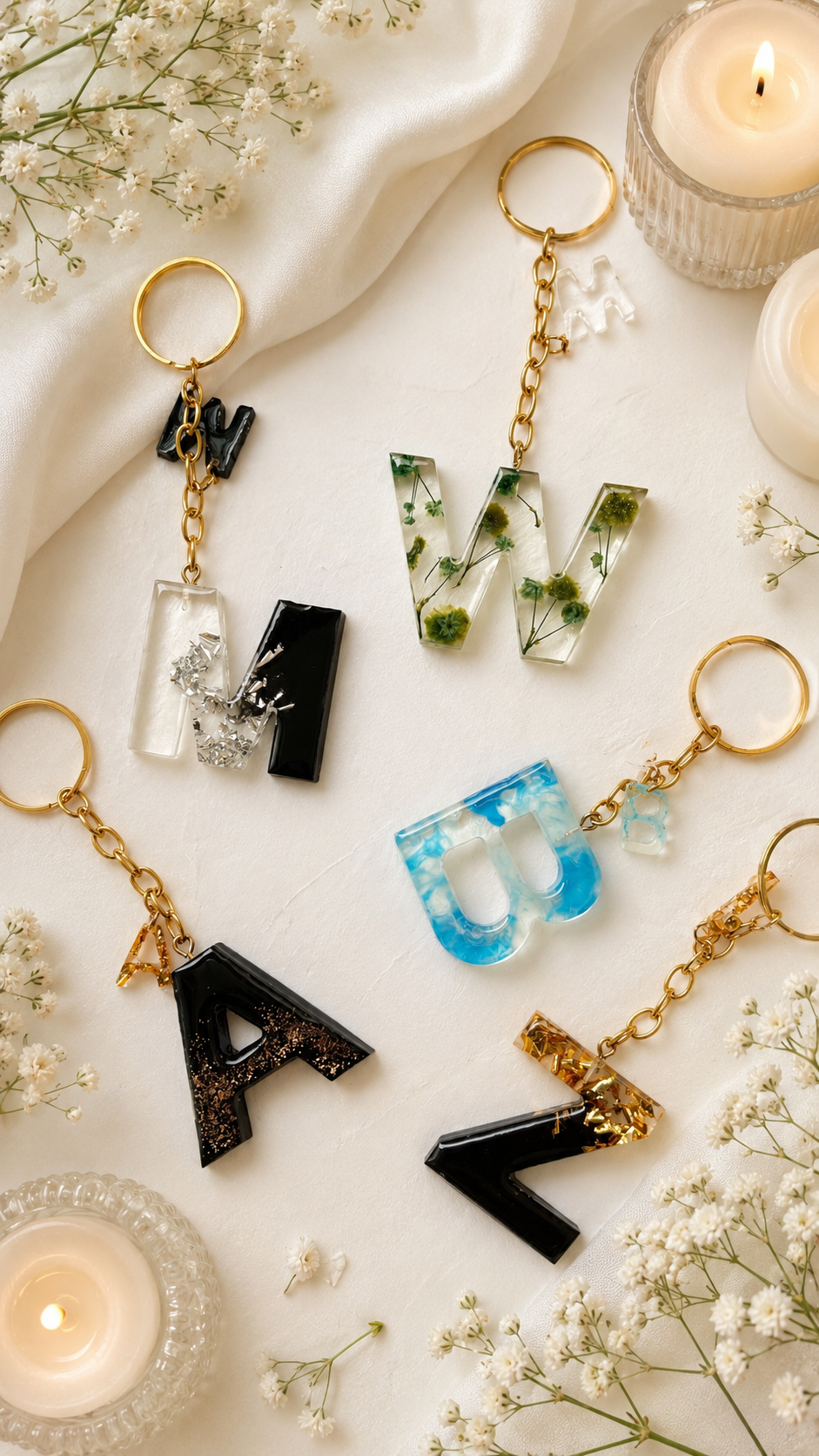 Floral Print Name Keychains