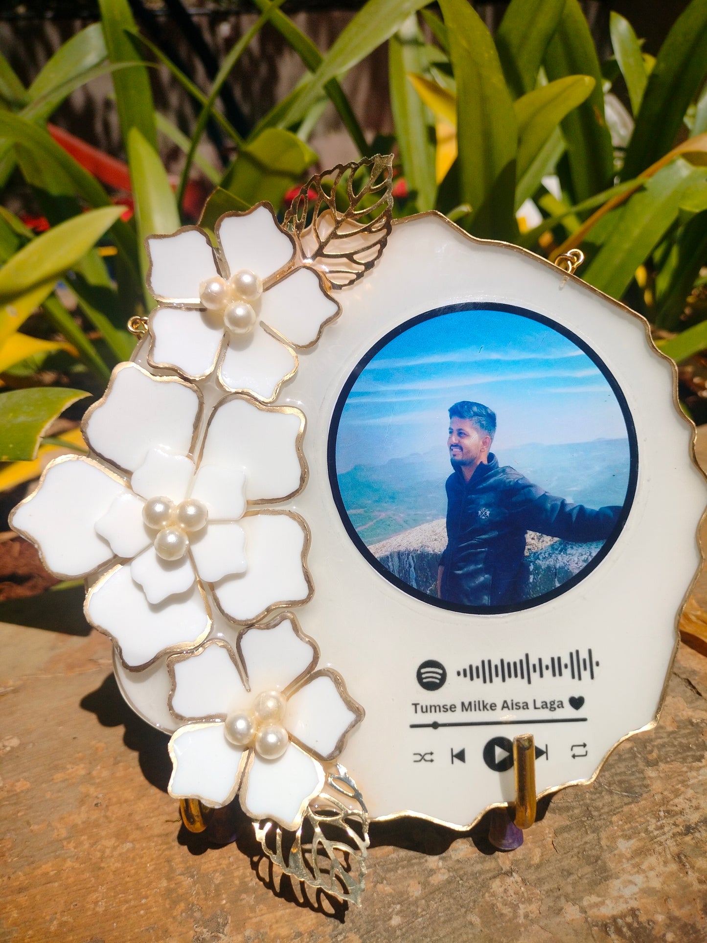 3D Flower Resin Photo Frame with Music Code